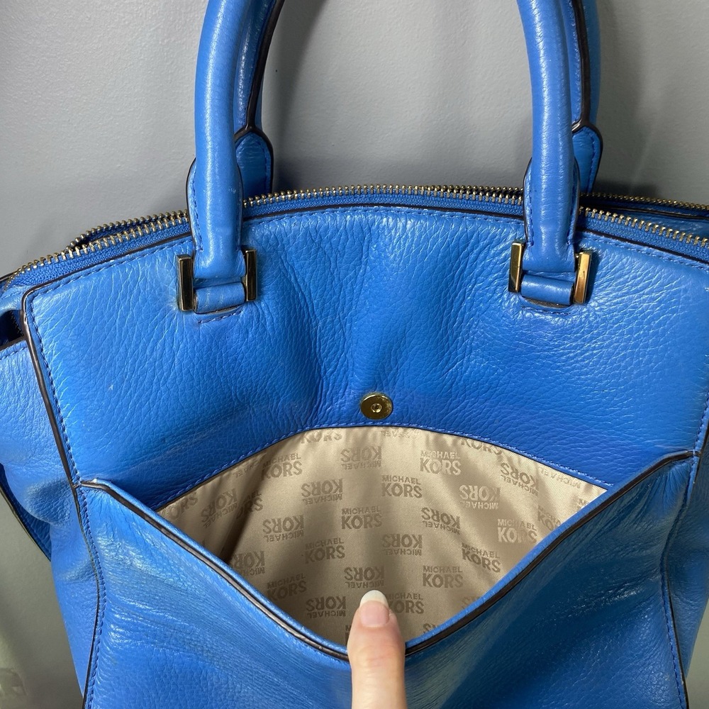Michael Kors Authentic Leather Women's Blue Purse‎ Tote Bag 10x11x4 - Picture 3 of 16